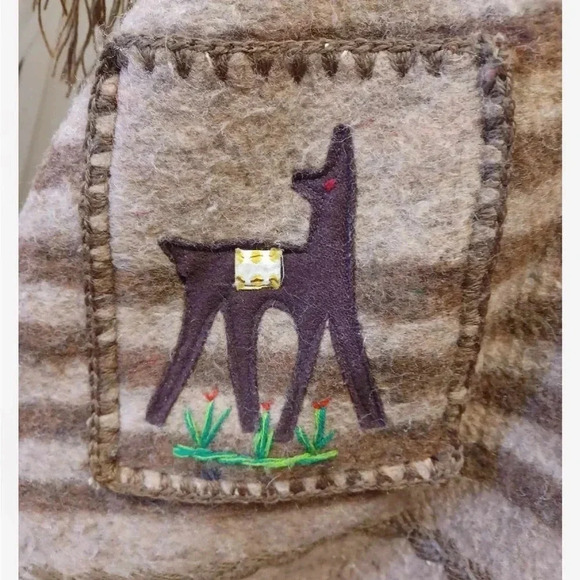 Alpaca Peru  Wool Vintage Shawl Fringe Heavyweight Brown Tan - Picture 3 of 8